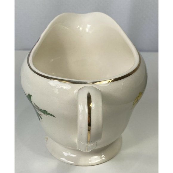 Vintage Knowles Yellow Buttercup China Creamer Pitcher Footed Cup Gold Trim USA - Picture 6 of 11